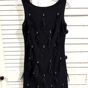 HARPER ROSE BLACK MINI DRESS EMBELLISHED WITH STONES & FEATHERS Size 4P
